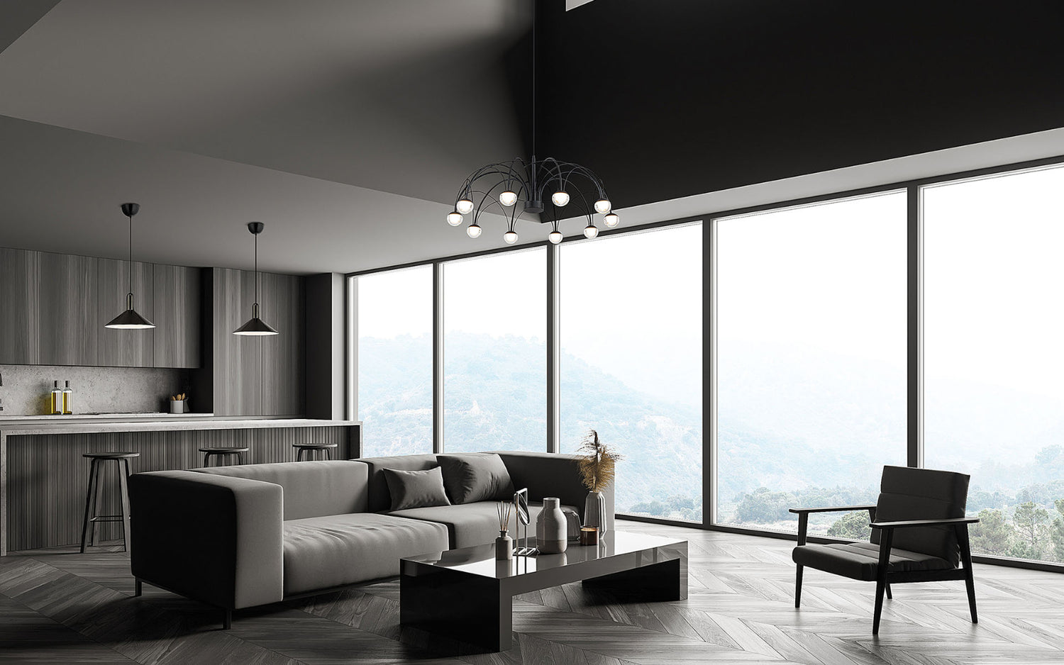 Kuvassa on musta Parasol 65 LED -kattovalaisin.