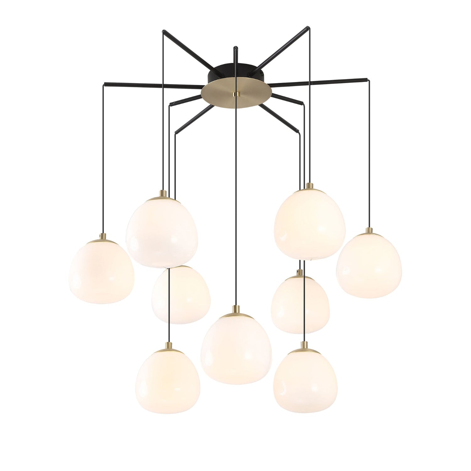 Raindrop-kattovalaisin mattamessinki/mattamusta opaaleilla lasipalloilla.