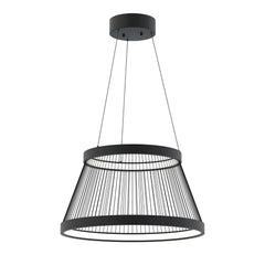 Mustassa String LED -kattovalaisimessa on tyylikkäillä mustilla kangasnaruilla keskenään kiinni kaksi valorinkulaa.