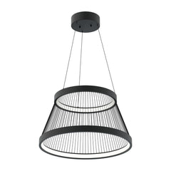 Mustassa String LED -kattovalaisimessa on tyylikkäillä mustilla kangasnaruilla keskenään kiinni kaksi valorinkulaa.