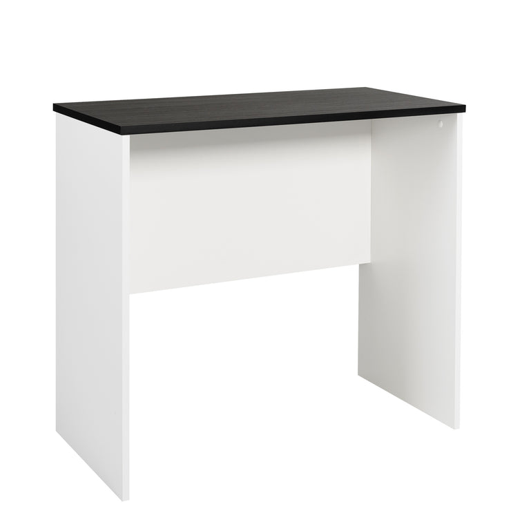 Valkoinen Karo-työpöytä 85 cm mustalla kansilevyllä.