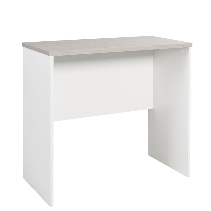 Valkoinen Karo-työpöytä 85 cm harmaalla kansilevyllä.