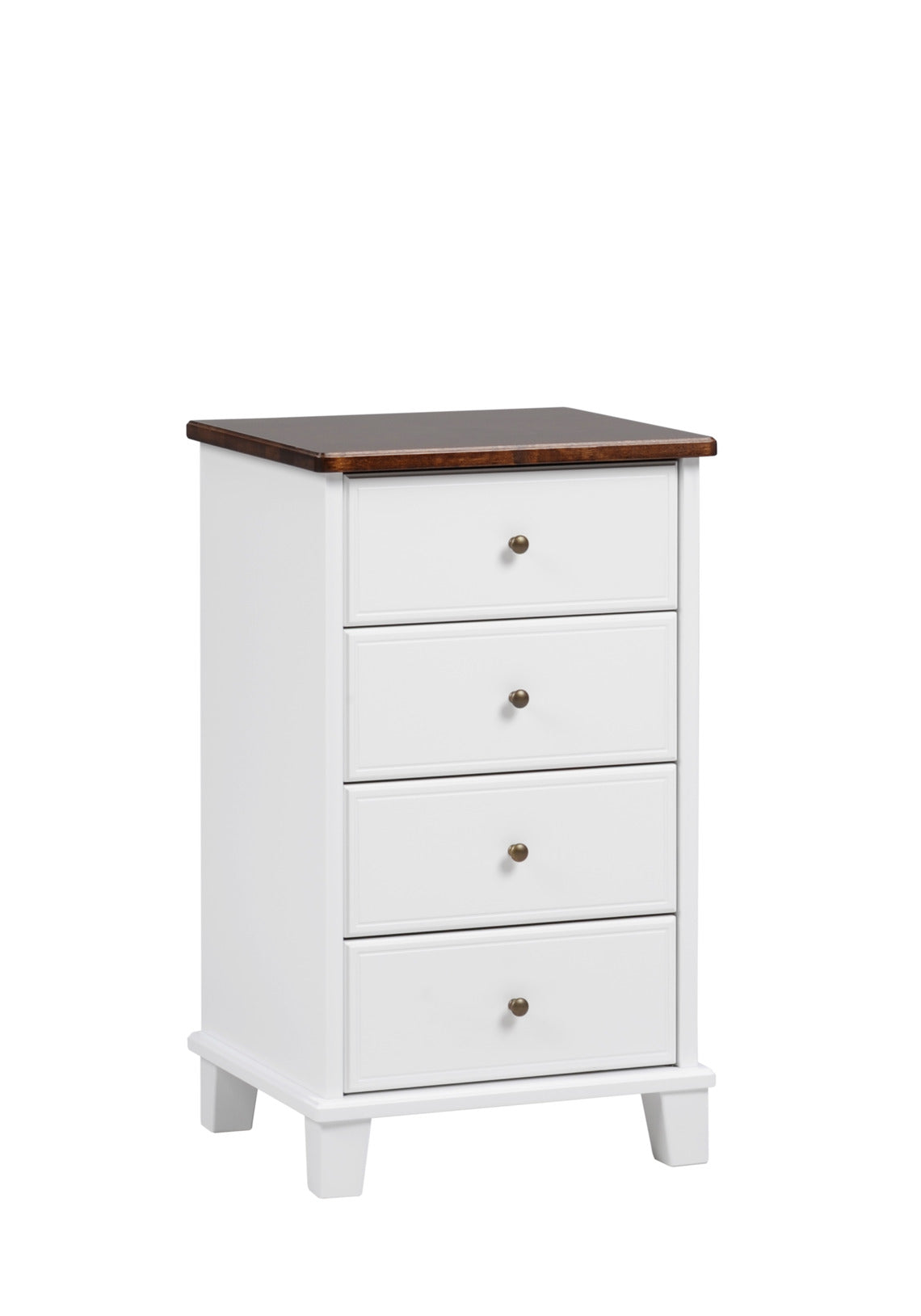 Valkoinen Aada-lipasto pähkinänvärisellä kannella.