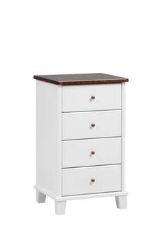 Valkoinen Aada-lipasto pähkinänvärisellä kannella.