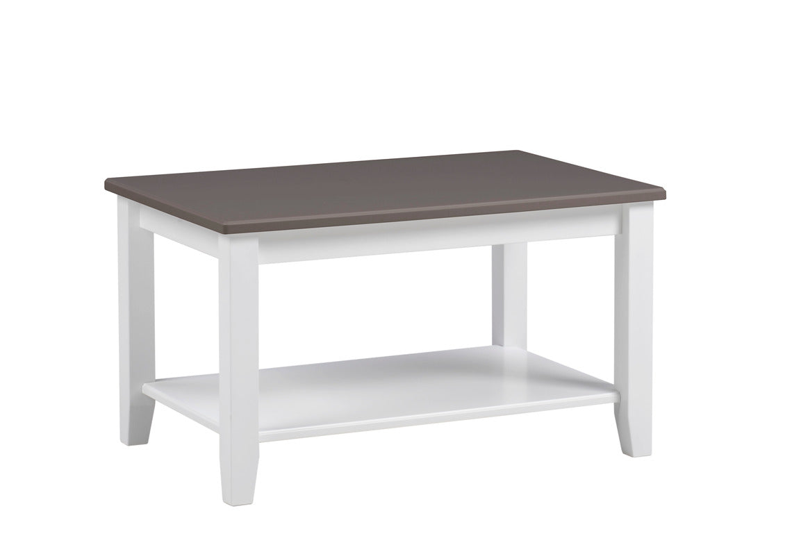 Valkoinen Aada-sohvapöytä harmaalla kannella.