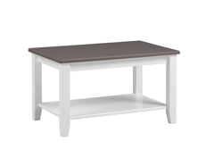 Valkoinen Aada-sohvapöytä harmaalla kannella.