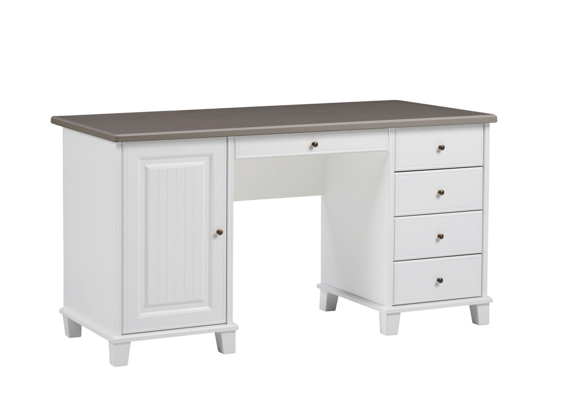 Valkoinen Aada-kirjoituspöytä harmaalla kannella.