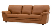 3-istuttavan Ariel-sohvan verhoiluna on Soft Antique -nahka/keinonahka, väri 9030 ruskea. Sohvan puujalat ovat wengen väriset.