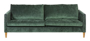 Aulanko-sohva vihreällä Eros 32 -kankaalla ja puujaloilla.