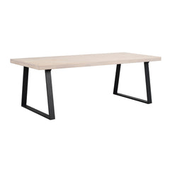 Valkotammenvärinen Brooklyn -ruokapöytä 220 x 95 cm, U-mallisilla mustilla metallijaloilla.