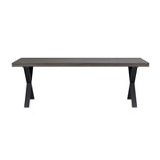 Savutammenvärinen Brooklyn -ruokapöytä 220 x 95 cm, X-mallisilla mustilla metallijaloilla.