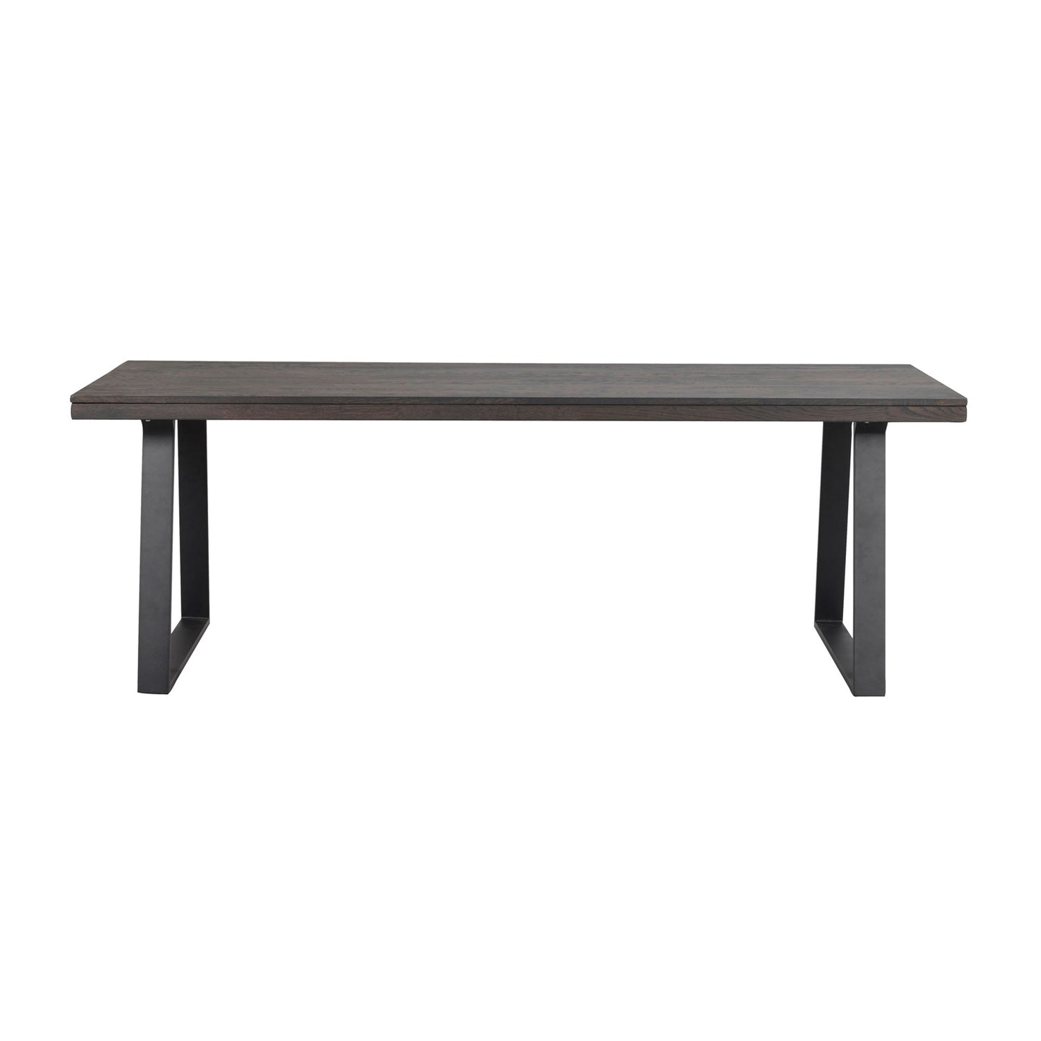 Savutammenvärinen Brooklyn -ruokapöytä 220 x 95 cm, U-mallisilla mustilla metallijaloilla.