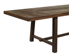 Kuvassa Brooklyn-ruokapöytä ja jatkolevy, väri savutammi. Savutammenvärinen massiivitammipinta on harjattu ja sävytelakattu.