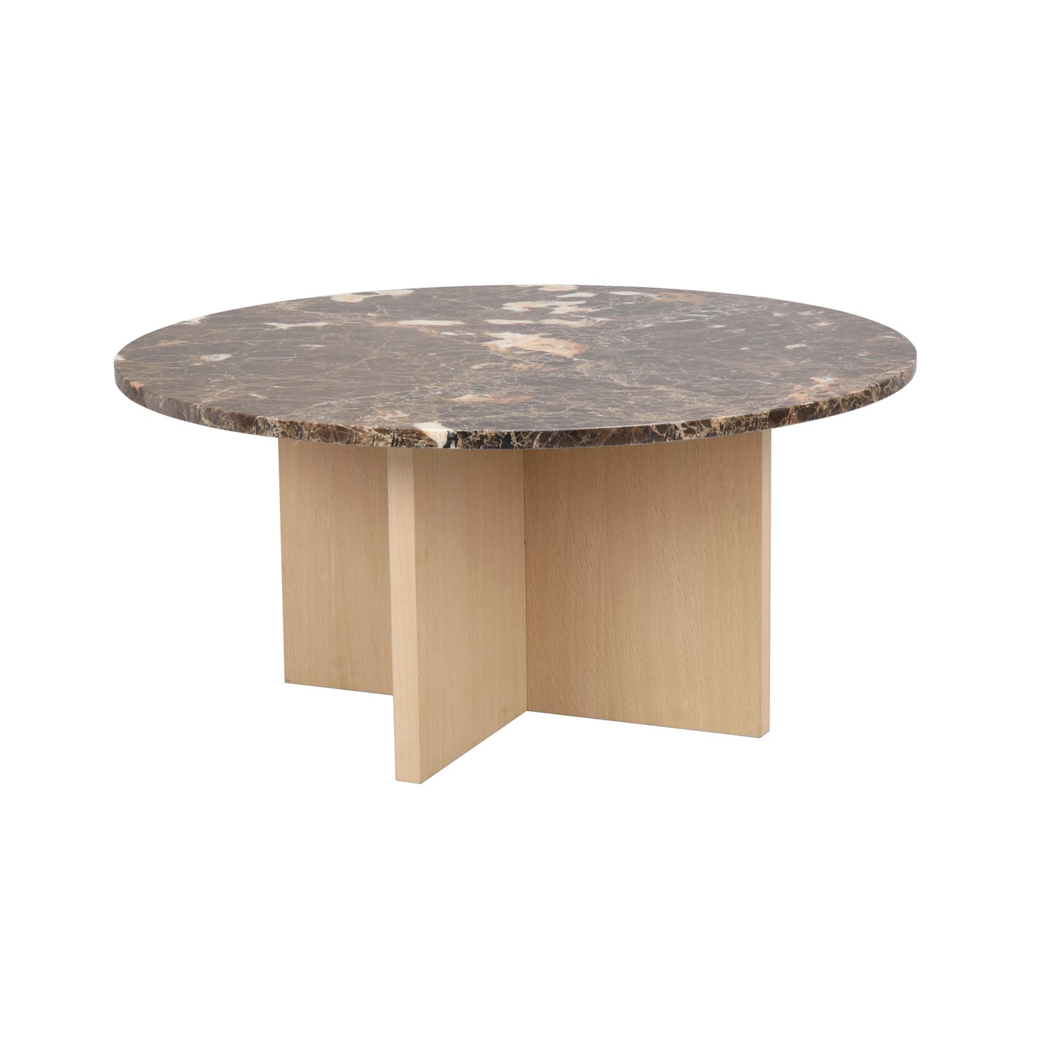 Vaaleanruskea Brooksville-sohvapöytä aidolla marmorikannella ja luonnonvärisellä jalalla.