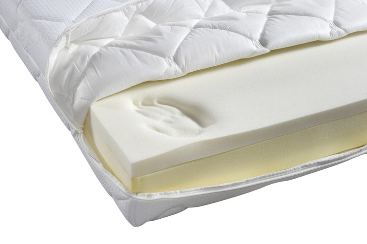 Kaksipuolisen Cool Comfort -patjan toisella puolella on viskoelastinen vaahtomuovi ja toisella puolella pehmeämpi profiloitu vaahtomuovi. 