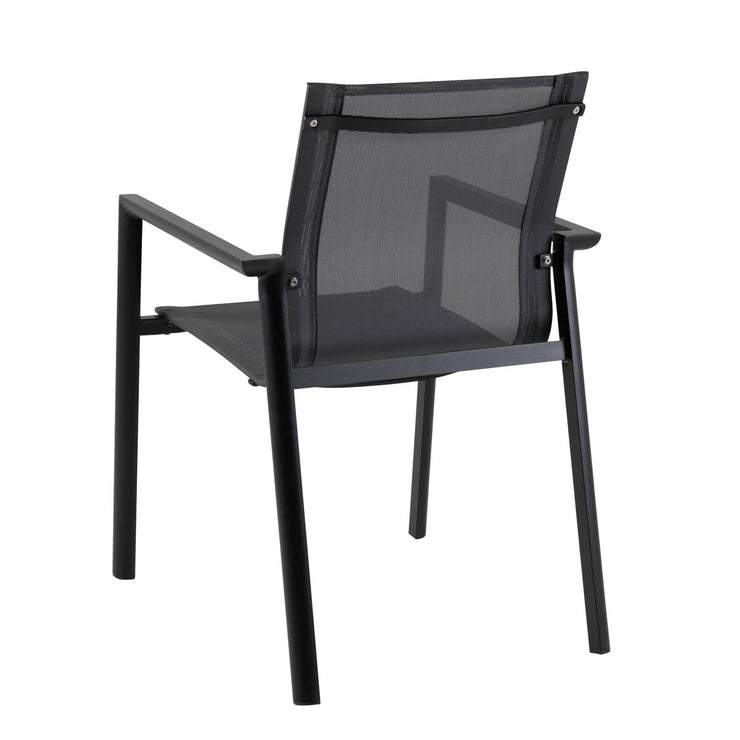 Kuvassa Delia Textiline -tuoli kokomustana, takaapäin kuvattuna. Modernissa tuolissa on kauniit yksityiskohdat.