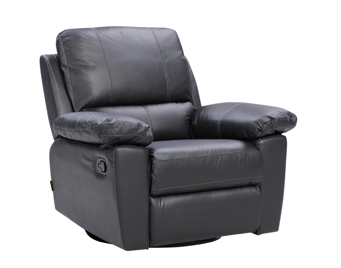 Denver-nojatuoli mustalla nahkaverhoilulla.