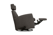 Dexter Slim recliner -lepotuoli grafiitin värisellä Stella 35 -kangasverhoilulla. Dexter Slim -mekanismituolissa on pyörintä- ja keinuntamekanismit, sekä nouseva jalkarahi.