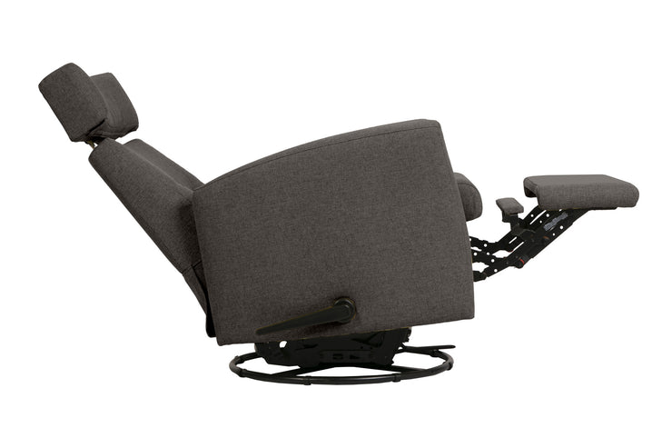 Dexter Slim recliner -lepotuoli grafiitin värisellä Stella 35 -kangasverhoilulla. Dexter Slim -mekanismituolin selkänojaa ja niskatukea saa säädettyä haluamaansa lepoasentoon.