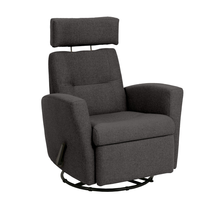 Dexter Slim recliner -lepotuoli tummanharmaalla Stella 38 -kangasverhoilulla.