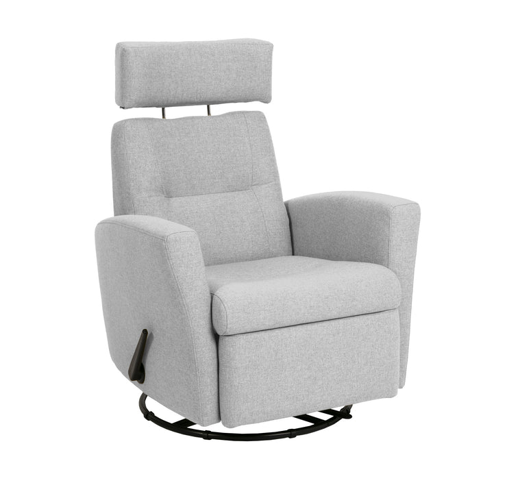 Dexter Slim recliner -lepotuoli vaaleanharmaalla Stella 39 -kangasverhoilulla.