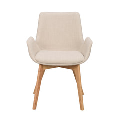 Drimsdale-tuoli beigellä verhoilulla ja tammenvärisillä jaloilla.