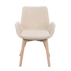 Drimsdale-tuoli beigellä verhoilulla ja valkotammenvärisillä jaloilla.