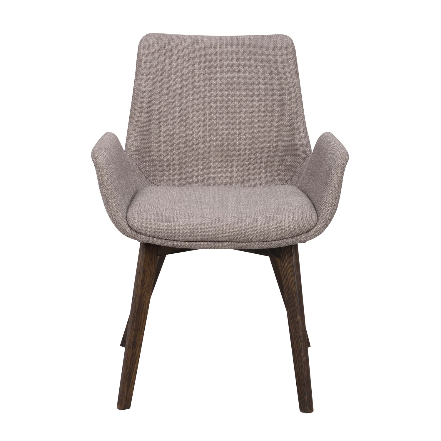 Drimsdale-tuoli harmaalla verhoilulla ja ruskeilla/savutammenvärisillä jaloilla.