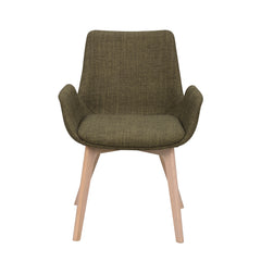 Drimsdale-tuoli vihreällä verhoilulla ja valkotammenvärisillä jaloilla.