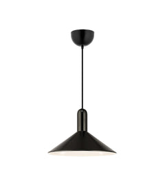 Yksinkertaisen tyylikkäässä Edmonton-kattovalaisimessa on kaunis kartionmallinen varjostin. Kuvassa musta valaisin.