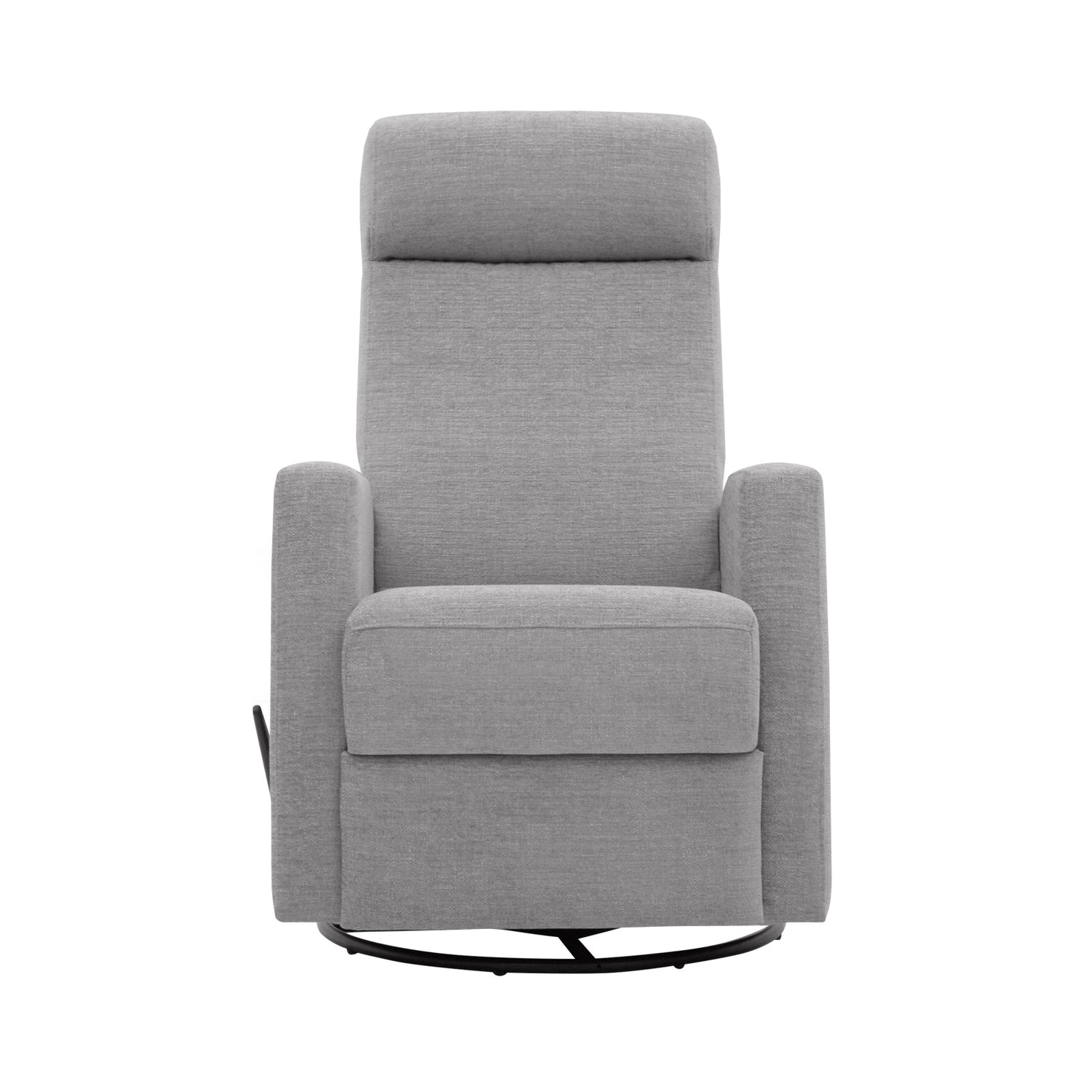 Elise-reclinertuoli vaaleanharmaalla Otaru 300 -verhoilukankaalla. Elise-lepotuoli on malliltaan siro ja kapea reclinertuoli pyörintä- ja keinuntamekanismeilla.
