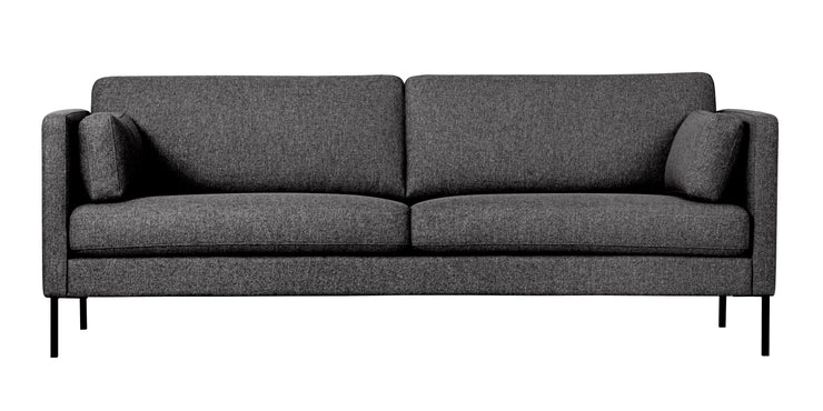 3,5 hengen Erin-sohva tummanharmaalla Degas 92 -kangasverhoilulla ja mustilla metallijaloilla.