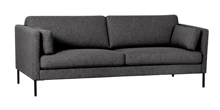 3,5 hengen Erin-sohva tummanharmaalla Degas 92 -kangasverhoilulla ja mustilla metallijaloilla