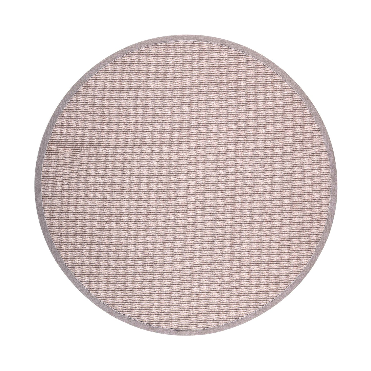 Pyöreä VM-Carpetin Esmeralda-villa-paperinarumatto beigen värisenä.