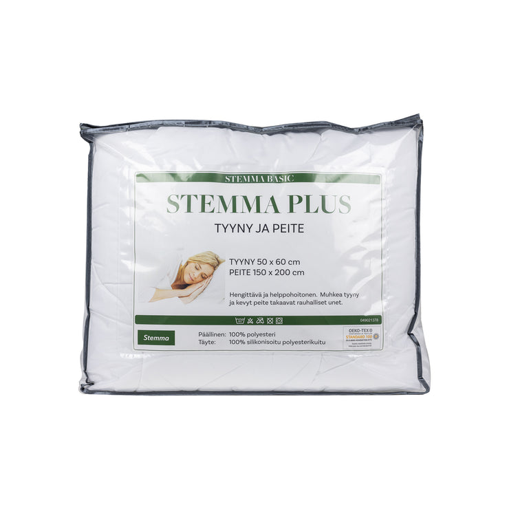 Stemma Plus -tyyny ja peittosetti toimitetaan kätevässä kantopakkauksessa.