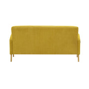 Fanni 3-istuttava sohva okran värisellä Naomi 514 -verhoilukankaalla ja luonnonvärisillä tammijaloilla.