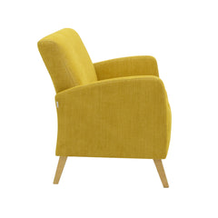 Fanni 2-istuttava sohva okran värisellä Naomi 514 -verhoilukankaalla ja luonnonvärisillä tammijaloilla.