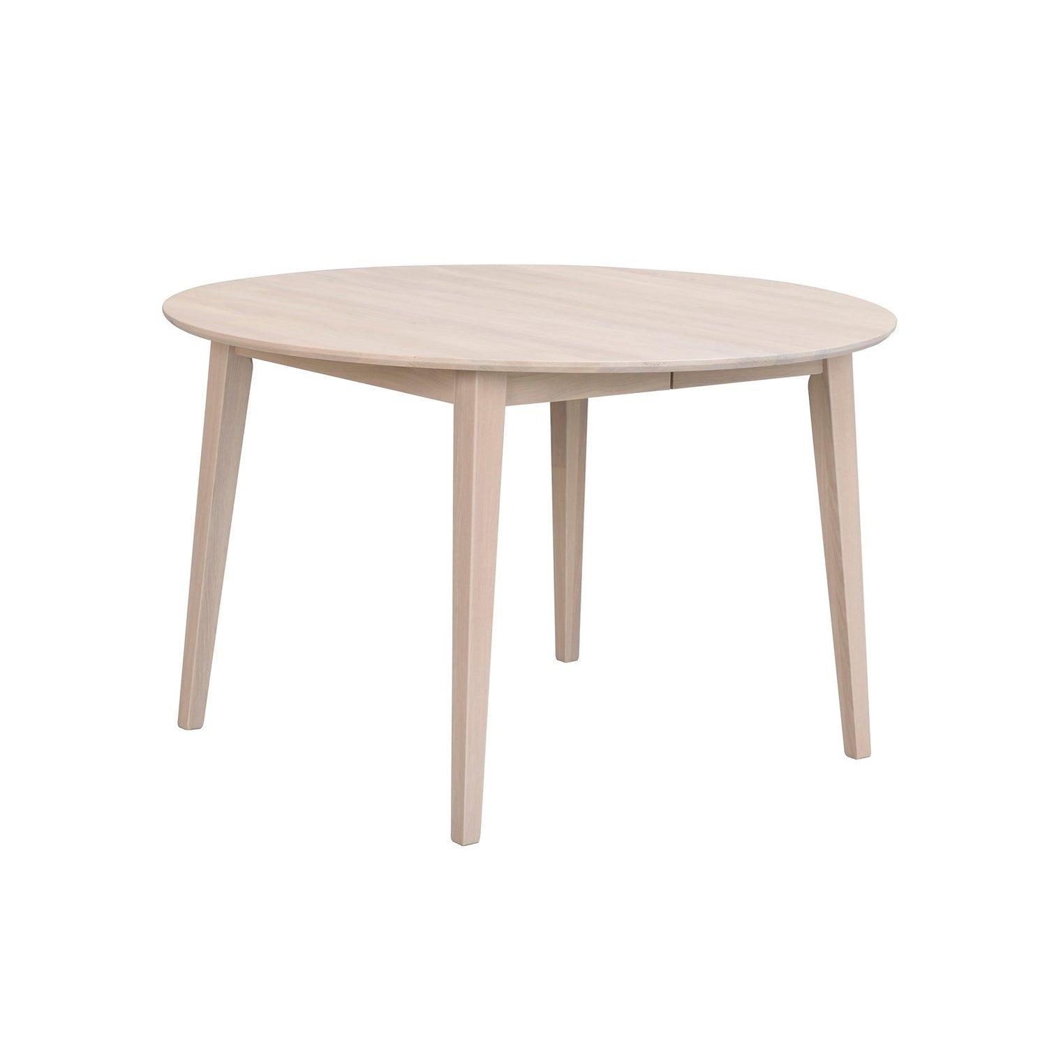 Pyöreä Filippa-ruokapöytä valkotammenvärisenä.