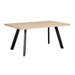Fred-ruokapöytä 170 x 95 cm valkotammenvärisellä kannella ja mustilla metallijaloilla.