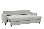  Free-sohvan vuodekoko on 138 x 200 cm. Free-vuodesohvassa on vakiona valkoisella kankaalla verhoiltu levitysosa. Tässä kuvan sohvassa levitysosa on verhoiltu samalla kankaalla, kuin sohva, mikä on lisähintainen ominaisuus.