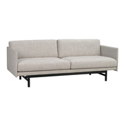 Hammond 3-istuttava sohva harmaalla kangasverhoilulla ja mustaksi lakatulla tammipuisella jalkaosalla.