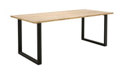 Hanko-lankkupöytä 195 x 90 cm antiikin värisellä tammikannella ja mustilla metallijaloilla.  (Kahden pöytälankun välissä on rako.)
