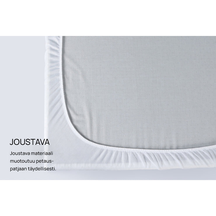 Heaven by Unico -petauspatjansuoja sopii 7-9 cm korkuisiin petauspatjoihin. Tuotepaketti sisältää vain sijauspatjansuojan, petauspatja myydään erikseen.