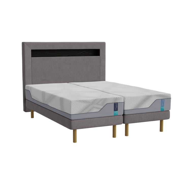 Heaven By Unico Diamond-sängynpääty täydentää vuodekokonaisuuden ja viimeistelee makuuhuoneen sisustuksen. Kuvassa harmaa Diamond-sängynpääty yhdistettynä erikseen myytävään Elite-runkopatjapakettiin.
