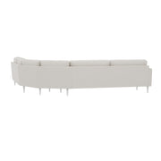 Ilona-kulmasohva luonnonvalkoisella Barcelona 240 -kankaalla. Kuvan sohvassa on 15 cm leveät KNM15-käsinojat ja 18 cm korkeat valkoiset pyöreäkartiojalat.