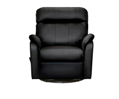 Isabella-mekanismituoli mustalla Merone 3002 -nahkaverhoilulla. Recliner-tuolissa on kahvakäyttöinen kääntömekanismi.