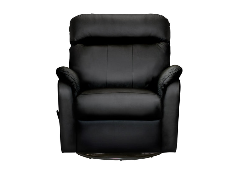 Isabella-mekanismituoli mustalla Merone 3002 -nahkaverhoilulla. Recliner-tuolissa on kahvakäyttöinen kääntömekanismi.