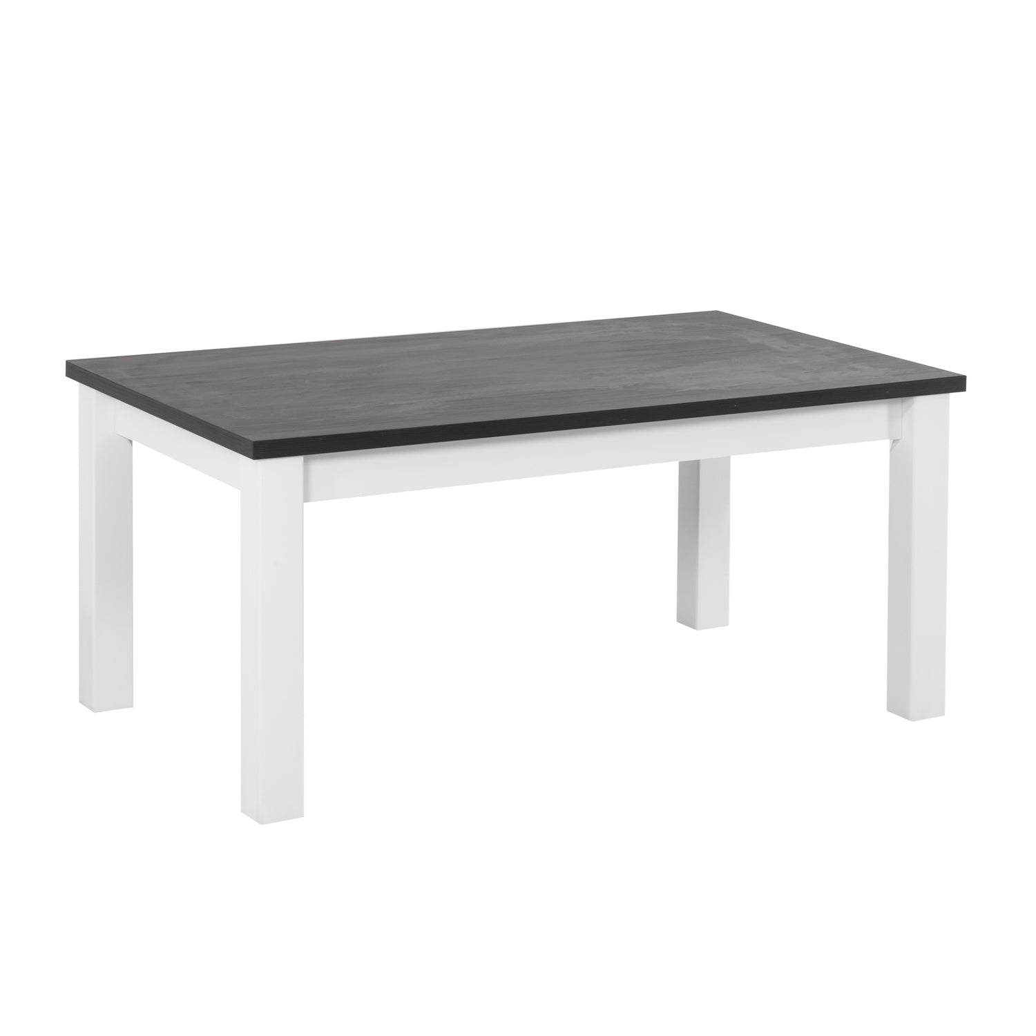 Valkoinen Kivi-sohvapöytä antrasiitinvärisellä kansilevyllä.