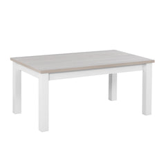 Valkoinen Kivi-sohvapöytä valkosaarnin värisellä kansilevyllä.