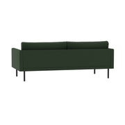Malmö-sohva tummanvihreällä Modena 37-kankaalla verhoiltuna. Kauttaaltaan tyylikkäästi verhoillussa 3-istuttavassa sohvassa on mustat 21 cm korkeat metallijalat.